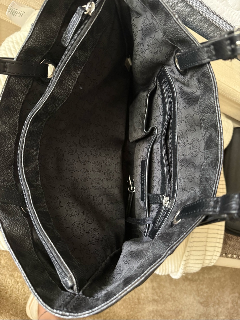Michael Kors Black MK Logo Tote with Silver Charm - Picture 7 of 10